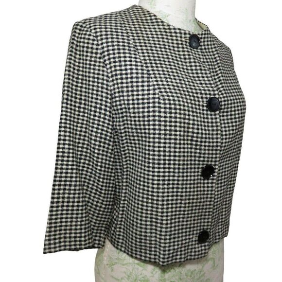 Vintage 60s Specialty House M Wool Crop Jacket Blazer Black Check Made In USA - Picture 3 of 8